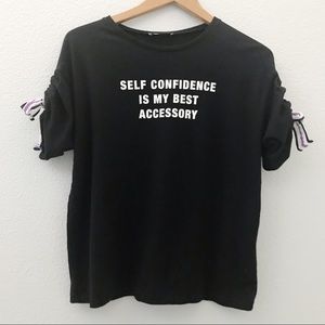 Zara self confidence tee with ties on sleeve small
